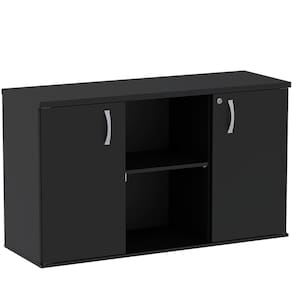 Armário Baixo Credenza Pe25 Pandin 121,50 Cm (Largura) Em Mdp Liso Preto Com Duas Portas