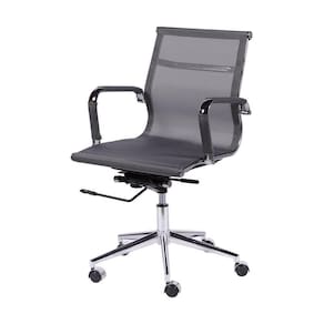 Cadeira Giratória Baixa Office Tela Cinza Base Rodízio Cromado