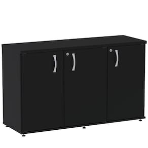 Armário Baixo Credenza Pe25 Pandin 121,50 Cm (Largura) Em Mdp Liso Preto Com Três Portas