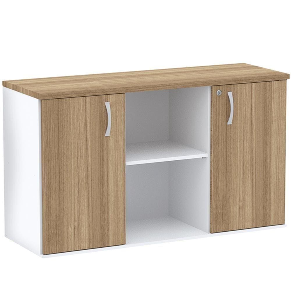 Armário Baixo Credenza Pe25 Pandin 121,50 Cm Em Mdp Noce Naturalle E Branco Com Duas Portas