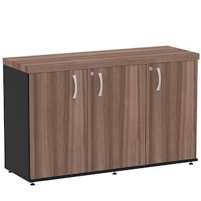 Armário Baixo Credenza Pe40 Pandin 121,50 Cm (Largura) Em Mdp Walnut E Preto Com Três Portas
