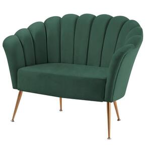 Sofá 2 Lugares Petala Daf Móveis 135 Cm Em Madeira Eucalipto Veludo Verde Base Aço Pintado Dourado