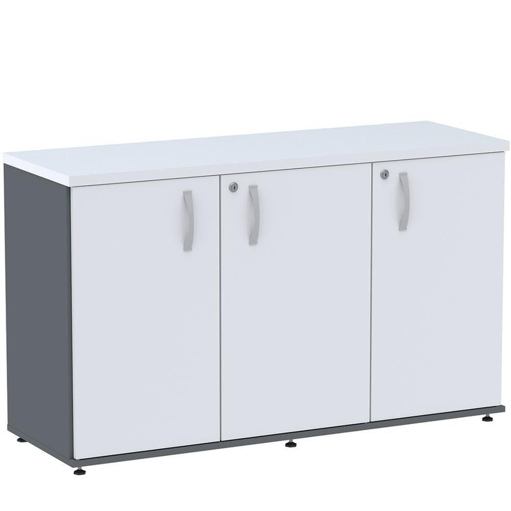 Armário Baixo Credenza Pe25 Pandin 121,50 Cm (Largura) Em Mdp Grafito E Branco Com Três Portas