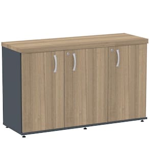 Armário Baixo Credenza Pe40 Pandin 121,50 Cm Em Mdp Noce Naturalle E Grafito Com Três Portas