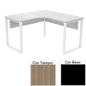 Mesa De Escritório Em L Pé Tubular Pe25 Em Mdp 155 X 155 X 60 Cm Cor Noce Naturalle E Base Preta