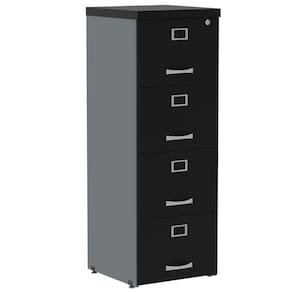 Armário De Arquivo Oficio Pe25 Pandin 45,70 Cm (Largura) Em Mdp Grafito E Preto Com 4 Gavetas