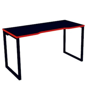 Mesa Gamer Retangular Home Office 134 X 60 Cm Pé Tubular Preto Com Borda Vermelha