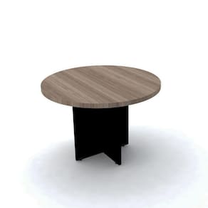 Mesa De Reunião Redonda 110 X 75 Cm Pé Painel Pe40 Em Mdp Noce Naturalle Base Preta