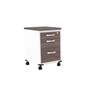 Gaveteiro Volante 3 Gavetas Com Chaves Pe25 Em Mdp Walnut E Branco