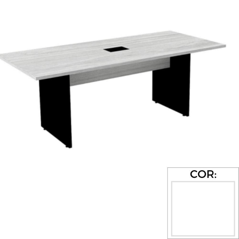Mesa De Reunião Com Caixa De Tomada Retangular 260 X 120 Cm Pé Painel P25 Mdp Branco Base Branca