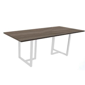 Mesa De Reunião Retangular 200 X 90 Cm Pé Tub Pe25 Em Mdp Walnut E Base Branca