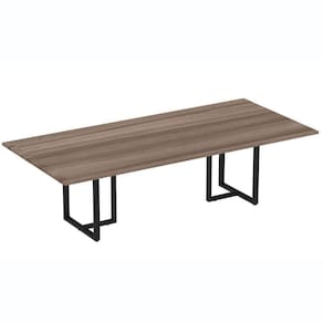 Mesa De Reunião Retangular 260 X 120 Cm Pé Tubular Pe25 Em Mdp Walnut Base Preto