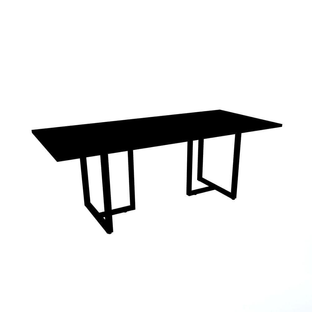 Mesa De Reunião Retangular 200 X 90 Cm Pé Tub Pe25 Em Mdp Preta Base Preta