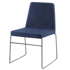 Cadeira Paris Daf Móveis Multilaminada Revestida Em Espuma Linho Azul Marinho Base Aço Carbono Preto