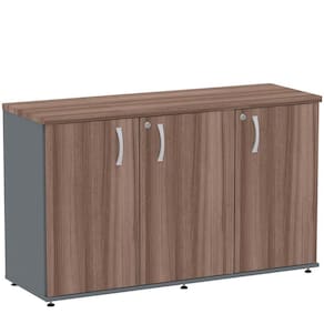 Armário Baixo Credenza Pe25 Pandin 121,50 Cm (Largura) Em Mdp Walnut E Grafito Com Três Portas