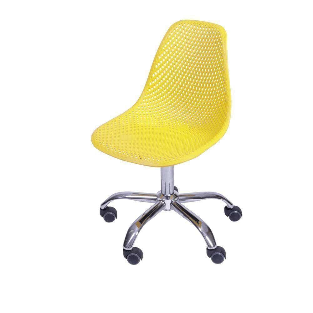 Cadeira Giratória Eames Colmeia Polipropileno Amarela Base Rodizio Cromada