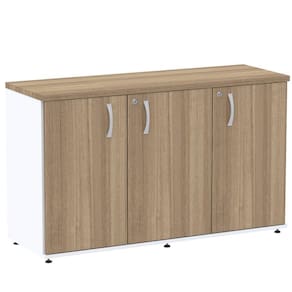 Armário Baixo Credenza Pe25 Pandin 121,50 Cm Em Mdp Noce Naturalle E Branco Com Três Portas