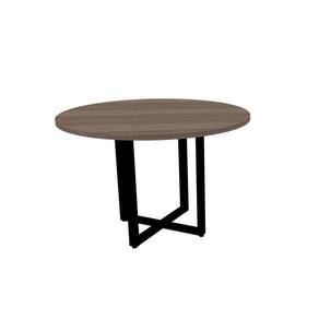 Mesa De Reunião Redonda 110 X 110 Cm Pé Tubular Pe25 Em Mdp Walnut E Base Preta