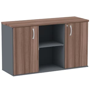 Armário Baixo Credenza Pe25 Pandin 121,50 Cm (Largura) Em Mdp Walnut E Grafito E Duas Portas
