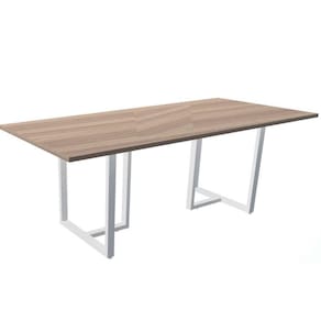 Mesa De Reunião Retangular 200 X 90 Cm Pé Tub Pe25 Em Mdp Noce Naturale Com Base Branca