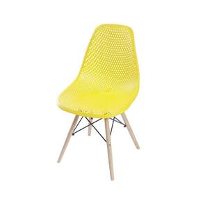 Cadeira Eames Dsw Colmeia Polipropileno Amarela Base Madeira
