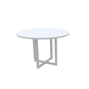 Mesa De Reunião Redonda 110 X 110 Cm Pé Tubular Pe25 Em Mdp Branca Com Base Branca