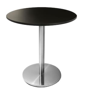 Mesa Beta Em Inox 75 Cm (Altura) Com Disco Redondo Com Tampo Em Mdp Redondo 80 Cm Preto