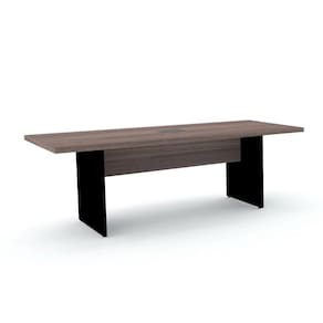 Mesa De Reunião Com Caixa De Tomada Retangular 200 X 90 Cm Pé Painel Pe40 Em Mdp Walnut Base Preta