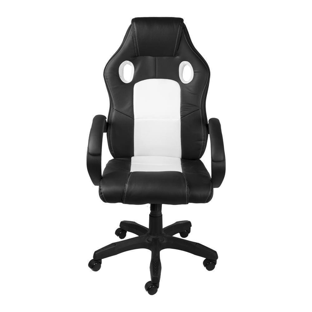 Cadeira Gamer Giratória Raptor Preta E Branca Base Rodízio