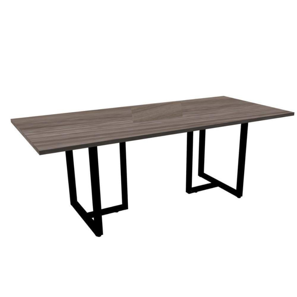 Mesa De Reunião Retangular 200 X 90 Cm Pé Tub Pe25 Em Mdp Walnut E Base Preta