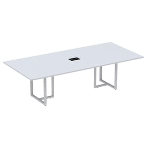 Mesa De Reunião Com Caixa De Tomada Retangular 260 X 120 Cm Pé Tubular Pe25 Mdp Cinza Base Cinza