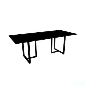 Mesa De Reunião Com Caixa De Tomada Retangular 200 X 90 Cm Pé Tub Pe25 Em Mdp Preta Base Preta