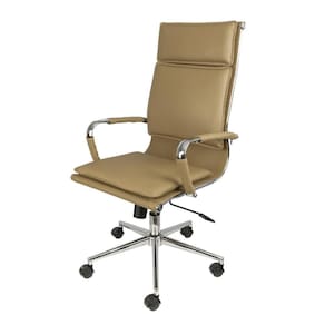 Cadeira Giratória Alta Office Soft Em Pu Caramelo Base Rodízio Cromado