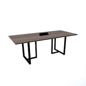 Mesa De Reunião Com Caixa De Tomada Retangular 200 X 90 Cm Pé Tubular Pe25 Em Mdp Walnut Base Preta