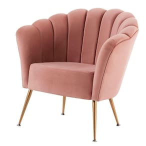 Poltrona Petala Daf Móveis Em Madeira Eucalipto Revestida Espuma D28 Veludo Rosa Base Aço Dourado