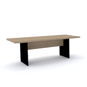 Mesa De Reunião Retangular 200 X 90 Cm Pé Painel Pe40 Em Mdp Noce Naturalle Base Preta