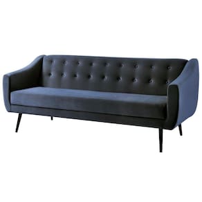 Sofá-cama 3 Lugares Retrô Mimo Botonê Daf Móveis 210 Cm Madeira Eucalipto Veludo Azul Base Madeira