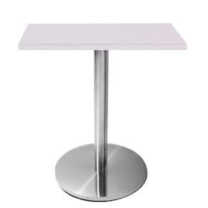 Mesa Beta Em Inox 75 Cm (Altura) Com Disco Redondo Com Tampo Em Mdp Quadrado 60 Cm Branco