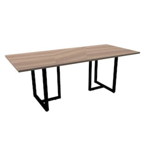 Mesa De Reunião Retangular 200 X 90 Cm Pé Tub Pe25 Em Mdp Noce Naturalle Base Preta