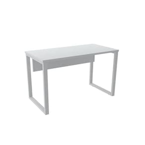 Mesa De Escritório Pé Tubular Pe25 Em Mdp 150 X 60 Cm Branca Com Base Branca