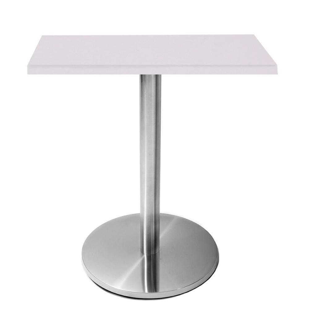 Mesa Beta Em Inox 75 Cm (Altura) Com Disco Redondo Com Tampo Em Mdp Quadrado 80 Cm Branco