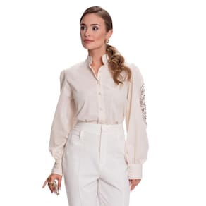 Camisa Social Feminina Bordado Richelieu Moderna Teodoro