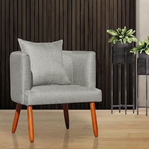 Poltrona Liz Linho Bege Pé Palito - Vallisa Decor