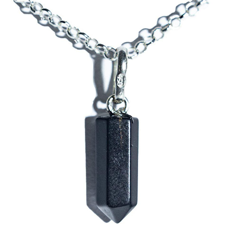Colar Micro Pontinha Pedra Obsidiana Negra Prata 950 15mm