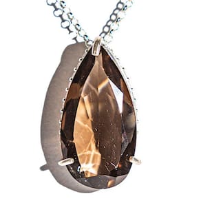 Colar Gota Facetado Fumê Murion Garra Zircônia Prata 950