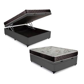 Cama Box Baú Casal Conforto Sintético Cinza + Colchão Casal Conforto Espuma D23 20x138x188