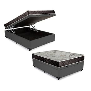 Cama Box Baú Casal Conforto Sintético Cinza + Colchão Casal Conforto Espuma D23 14x138x188