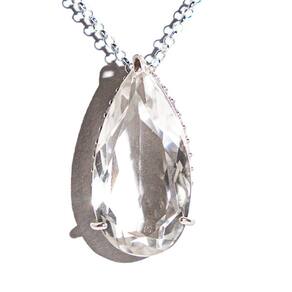 Colar Gota Facetado Cristal Base Multifaceta Zircônia Prata