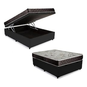 Cama Box Baú Casal Conforto Sintético Preto + Colchão Casal Conforto Espuma D23 17x138x188