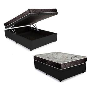 Cama Box Baú Casal Conforto Sintético Preto + Colchão Casal Conforto Espuma D33 17x138x188